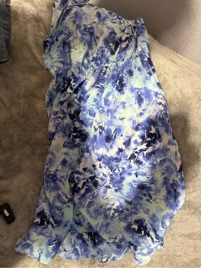Sleeveless Blue Watercolor Print Dress